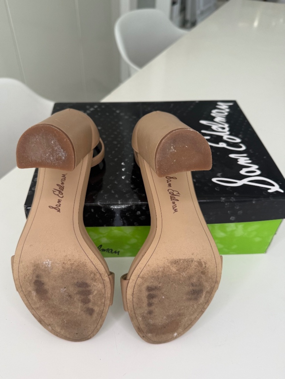 Sam Edelman Yaro High Heel Sandal - Block Heel Pump - Beige Leather - 8.5 - Picture 7 of 8